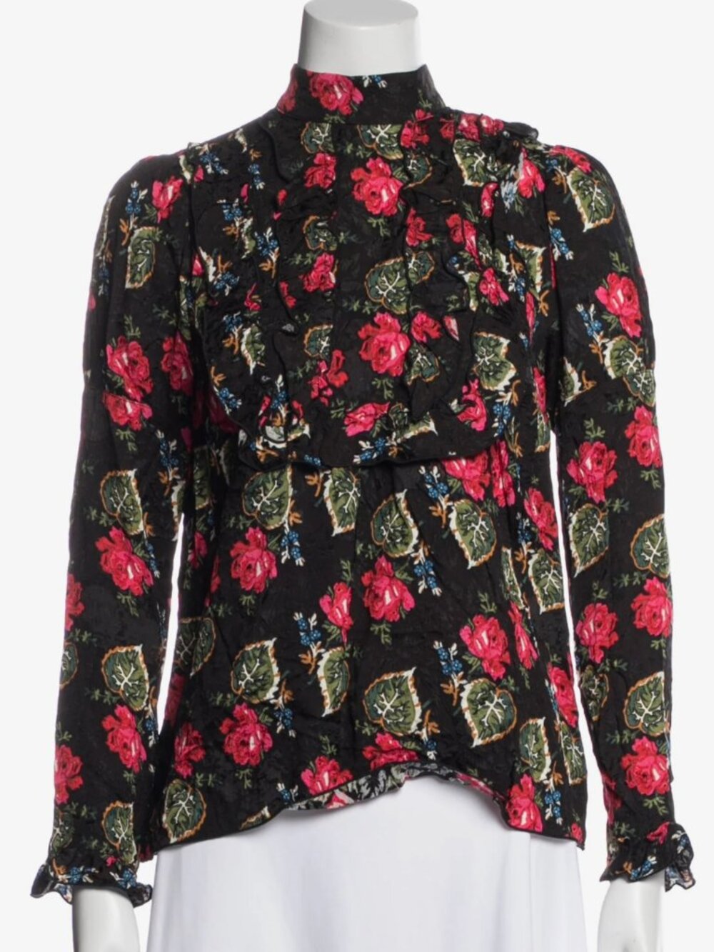NWT ANNA SUI Floral Print Mock Neck Blouse